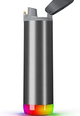 Hidrate Spark PRO Smart Water Bottle – Tracks Water Intake with Bluetooth, LED Glow Reminder When You Need to Drink – Chug Lid, 21oz, Brushed Steel