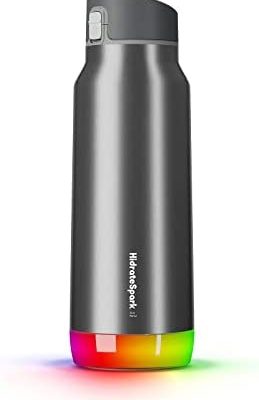 Hidrate Spark PRO Smart Water Bottle – Insulated Stainless Steel – Tracks Water Intake with Bluetooth, LED Glow Reminder When You Need to Drink – Chug Lid, 32oz, Brushed Steel