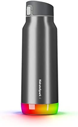 Hidrate Spark PRO Smart Water Bottle – Insulated Stainless Steel – Tracks Water Intake with Bluetooth, LED Glow Reminder When You Need to Drink – Chug Lid, 32oz, Brushed Steel