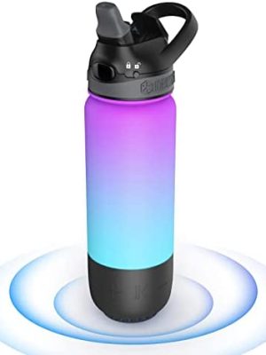 ICEWATER 3-in-1 Smart Water Bottle, Birthday Gift, Glows to Remind You to Keep Hydrated, Play Music & Dancing Lights, 20 oz (Plastic-Straw Lid, Black)