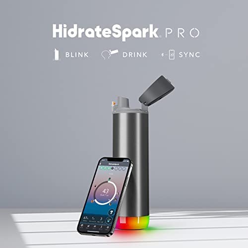 Hidrate Spark PRO Smart Water Bottle – Tracks Water Intake with Bluetooth, LED Glow Reminder When You Need to Drink – Chug Lid, 21oz, Brushed Steel - Image 4