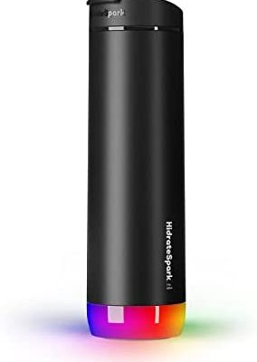 HidrateSpark PRO Smart Water Bottle – Insulated Stainless Steel for Hot and Cold Drinks – Tracks Water Intake with Bluetooth, LED Glow Reminder When You Need to Drink – Flip Lid, 21oz, Black