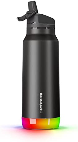 HidrateSpark PRO Smart Water Bottle Stainless Steel - Tracks Water Intake & Glows to Remind You to Stay Hydrated , Straw Lid, 32oz, Black