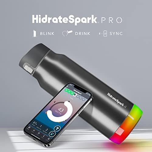 Hidrate Spark PRO Smart Water Bottle – Insulated Stainless Steel – Tracks Water Intake with Bluetooth, LED Glow Reminder When You Need to Drink – Chug Lid, 32oz, Brushed Steel - Image 4
