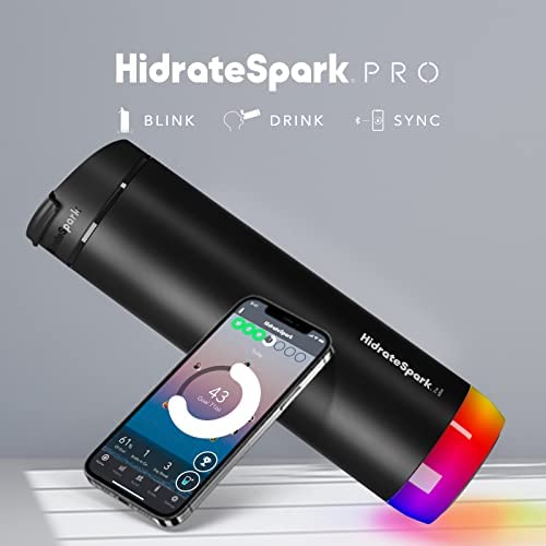 HidrateSpark PRO Smart Water Bottle – Insulated Stainless Steel for Hot and Cold Drinks – Tracks Water Intake with Bluetooth, LED Glow Reminder When You Need to Drink – Flip Lid, 21oz, Black - Image 4