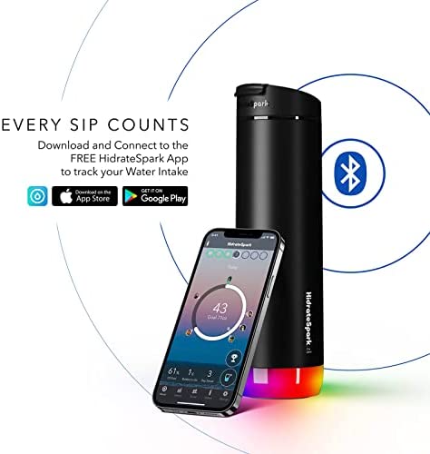 HidrateSpark PRO Smart Water Bottle – Insulated Stainless Steel for Hot and Cold Drinks – Tracks Water Intake with Bluetooth, LED Glow Reminder When You Need to Drink – Flip Lid, 21oz, Black - Image 2