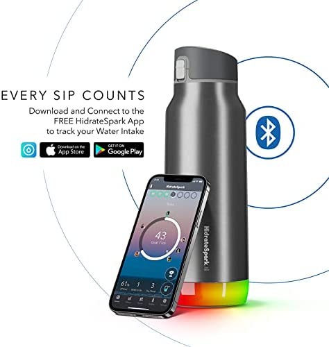 Hidrate Spark PRO Smart Water Bottle – Insulated Stainless Steel – Tracks Water Intake with Bluetooth, LED Glow Reminder When You Need to Drink – Chug Lid, 32oz, Brushed Steel - Image 2