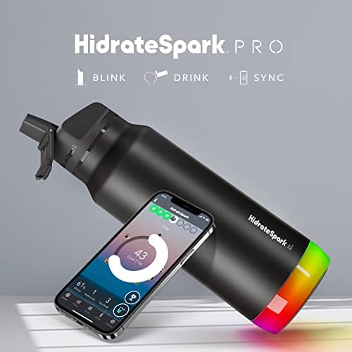HidrateSpark PRO Smart Water Bottle Stainless Steel - Tracks Water Intake & Glows to Remind You to Stay Hydrated , Straw Lid, 32oz, Black - Image 4