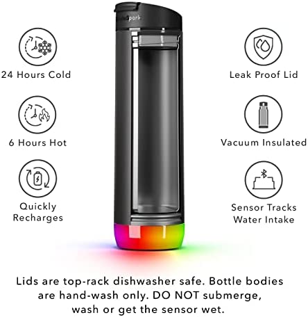 HidrateSpark PRO Smart Water Bottle – Insulated Stainless Steel for Hot and Cold Drinks – Tracks Water Intake with Bluetooth, LED Glow Reminder When You Need to Drink – Flip Lid, 21oz, Black - Image 6