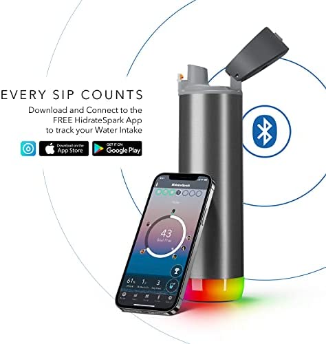 Hidrate Spark PRO Smart Water Bottle – Tracks Water Intake with Bluetooth, LED Glow Reminder When You Need to Drink – Chug Lid, 21oz, Brushed Steel - Image 2