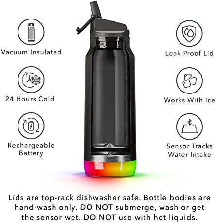 HidrateSpark PRO Smart Water Bottle Stainless Steel - Tracks Water Intake & Glows to Remind You to Stay Hydrated , Straw Lid, 32oz, Black - Image 6